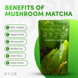 RYZE Mushroom Matcha - with 6 Organic Adaptogenic Mushrooms Grown In USA and Ceremonial-Grade Japanese Matcha - Q6AG