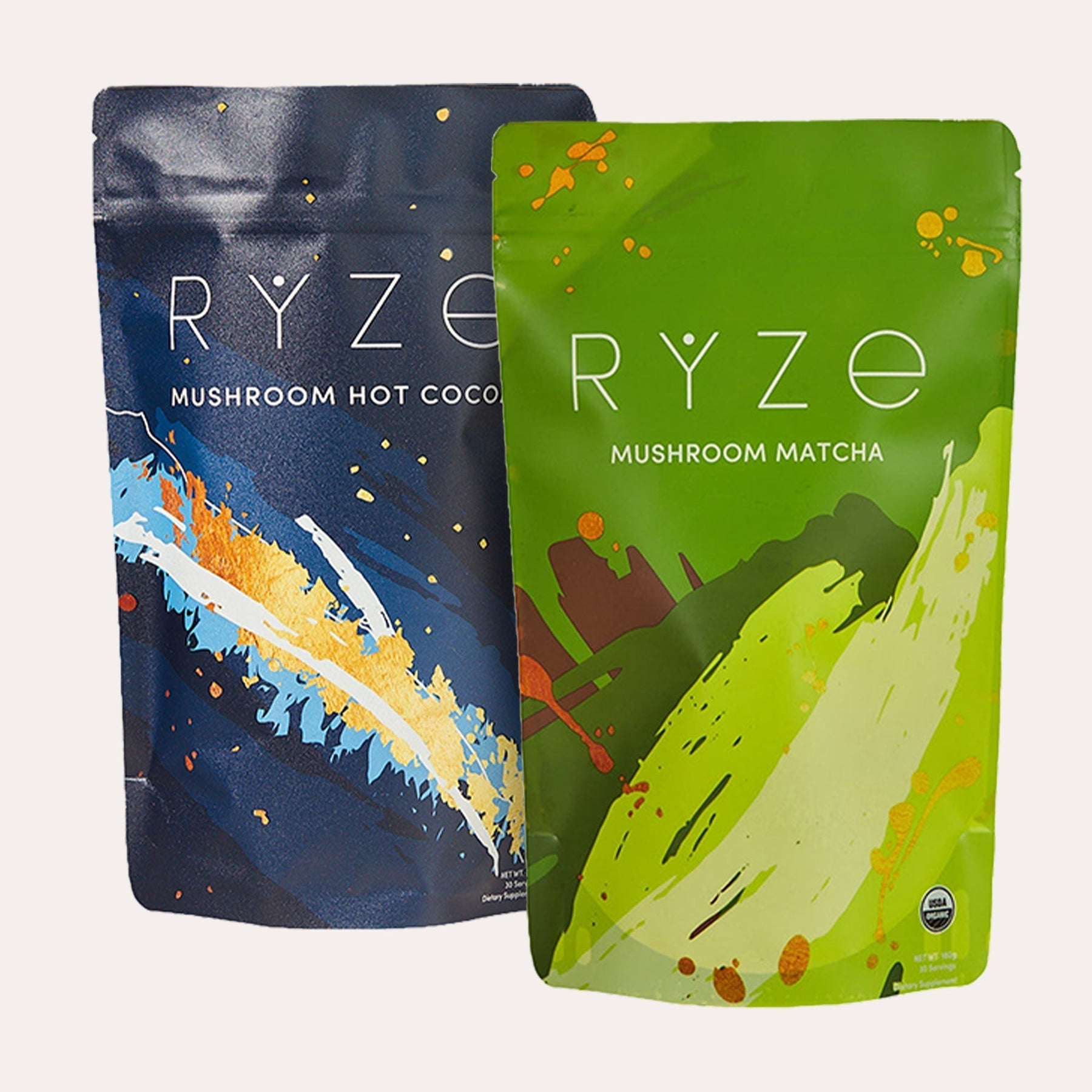 RYZE Mushroom Matcha - with 6 Organic Adaptogenic Mushrooms Grown In USA and Ceremonial-Grade Japanese Matcha - Q6AG